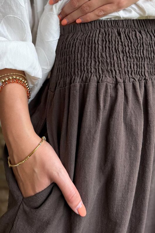 Frame Cotton Shirring Waist Wide Leg Pant Chocolate